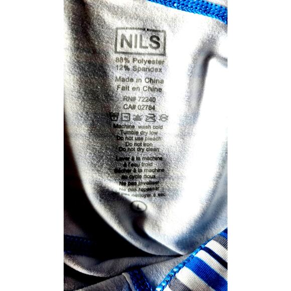 NEW NILS, Ski Shop, Blue/White Stripe 1/4 Zip collared shirt Activewear. Sz L - Picture 7 of 8